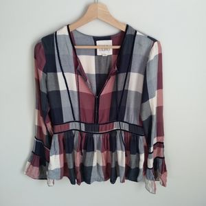 Thread & Supply Plaid Bell Sleeve Blouse